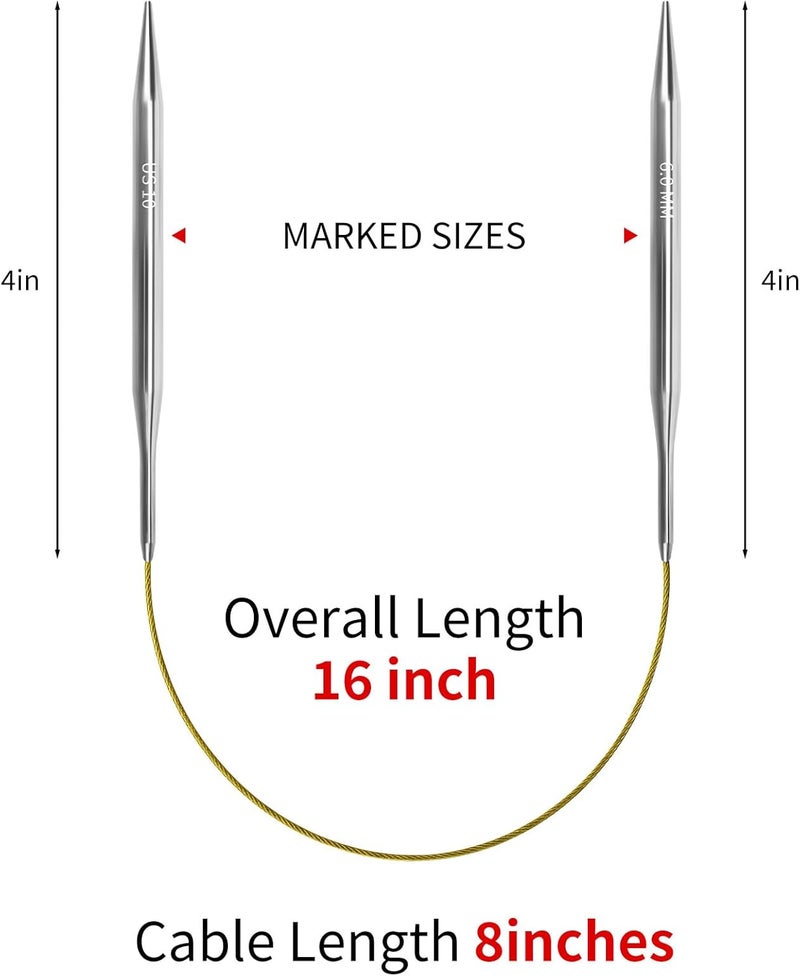 Soosui 6.0mm Circular Knitting Needles - 16-inch/40cm US10 Ergonomic Stainless Steel Set with Tangle-Free Cable and Smooth Joints, Ideal for Hats, Socks, and Sleeves - Image 2